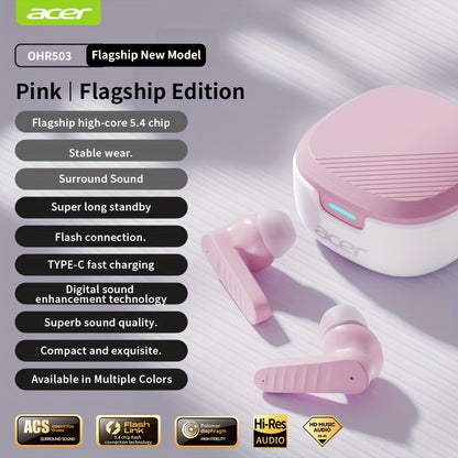 [ACER Official Authentic Product] TWS Wireless Earbuds Deep Bass Stereo Sound Cute Macaron Colors Extra-Long Battery Life In-Ear Design for Sports/Running Low-Latency Gaming Mode Hi-Fi Audio Lightweight Touch Control Stylish