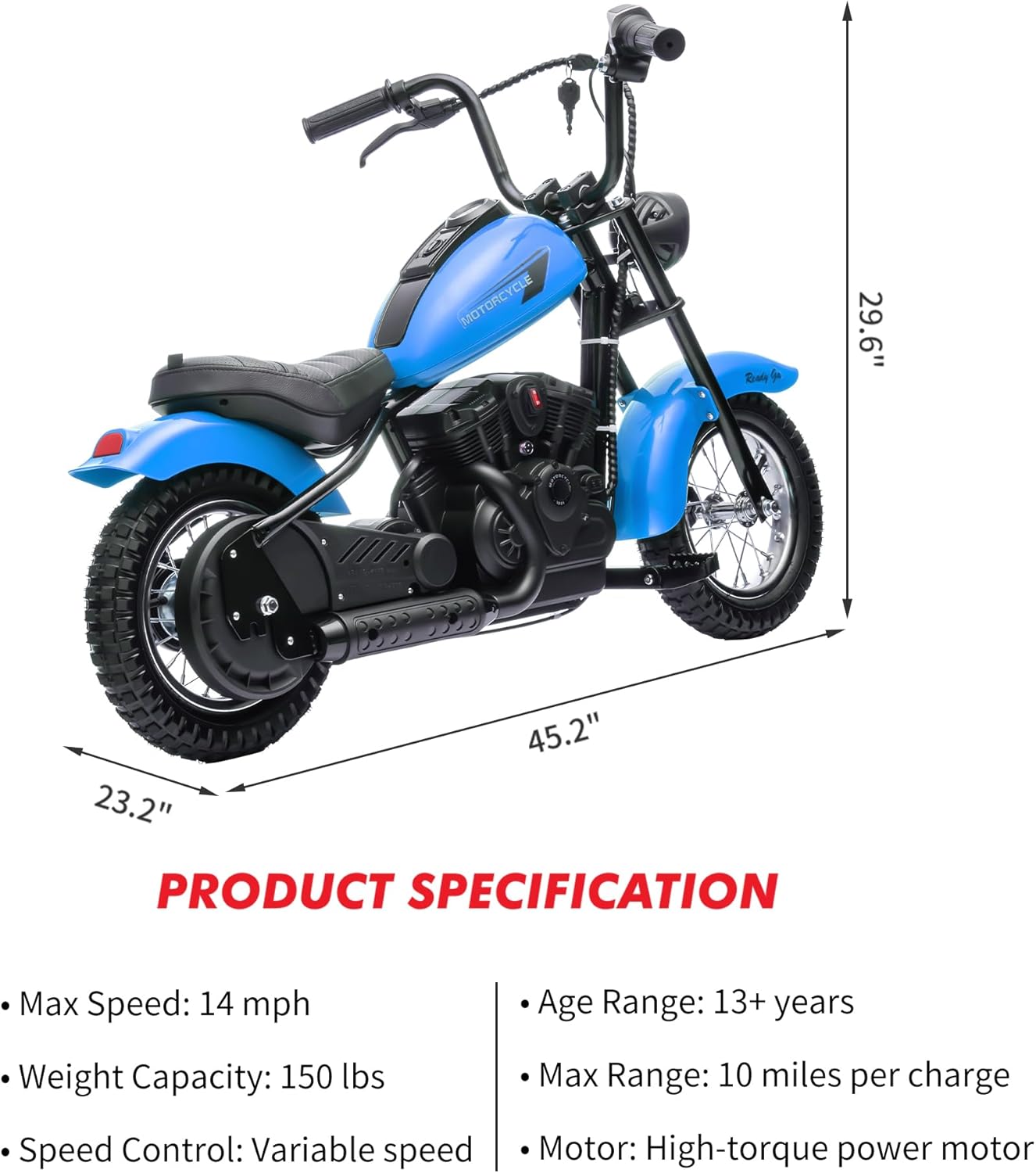 Children's Electric Dirt Bike 24V, Maximum Load Capacity 150 Lbs, 15 Mph Speed, Chain Drive Motor with 12-inch Pneumatic Tires, Handbrake and Shock Absorbers, LED Lights, Battery Indicator, Suitable for Boys and Girls Ride on