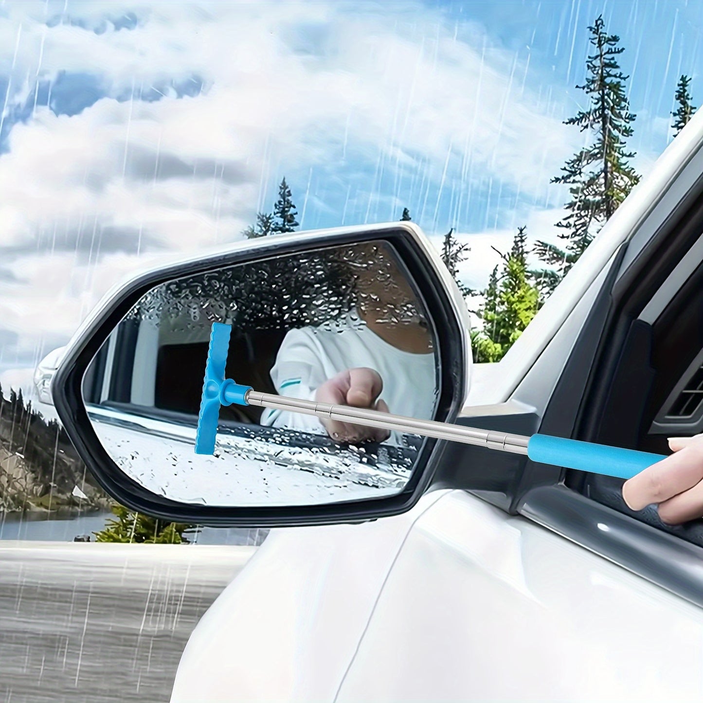 1pc Extendable Car Window Cleaner Sponge & Brush - Portable Manual Water Scraper for Rearview Mirrors, Non-Electric Ergonomic Design with Ergonomic Handle, Durable Bristles for Quick Cleaning, Car Cleaning Accessories