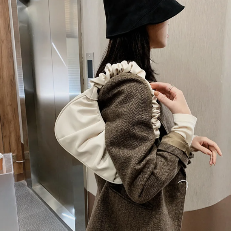 Fashion Pleated Handlebags for Women PU Cloud Bags Leisure Armpit Bag Shopping Shoulder Bags Dumpling Handbag Female Hand Bags