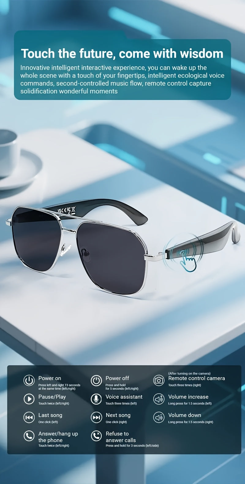2025 AI Translation Glasses: Real-Time 100+ Languages, Wireless Wireless, Built-in Mic/Speaker, HD Voice & Music, AI Voice Control, Camera, Blue Light Protection, Magnetic Charging, Dual Sound - Stylish for Office, Fitness, H