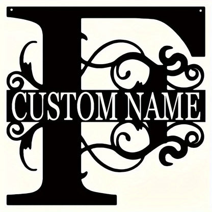 Customized Metal Surname Sign - Personalized Black Art Deco Wall Decor, Reusable Matte Finish, Detachable Pre-pasted Metal Accent - For Home Decor - Suitable for Living Room, Bedroom, Garden, Outdoor Spaces - Unique Gift for