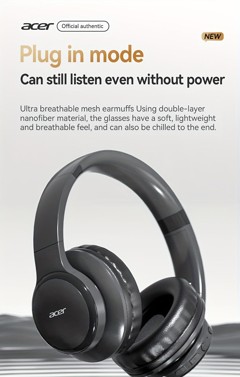 [Hi-Fi Acer Headphones] Acer OHR559 Over-Ear Headphones | Hi-Fi Heavy Bass, 60h Ultra-Long Battery Life, Wireless & Wired Dual Mode, Low-Latency Gaming, Extra-Large Diaphragm, Comfortable Fit
