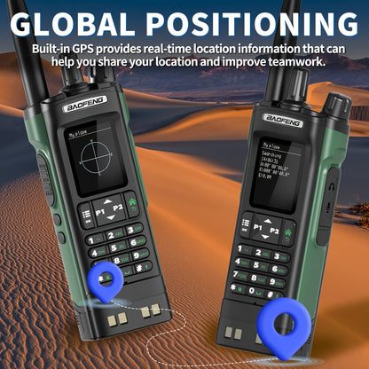 2-Pack BAOFENG UV-32 Ham Radio Handheld 10W Long Range Rechargeable NOAA Weather Receiver 5RM K5 Tactical Two Way Radio with GPS, USB-C Charging, UHF Frequency, Lithium-Polymer Battery, Green Color, Non-Waterproof, for Adults