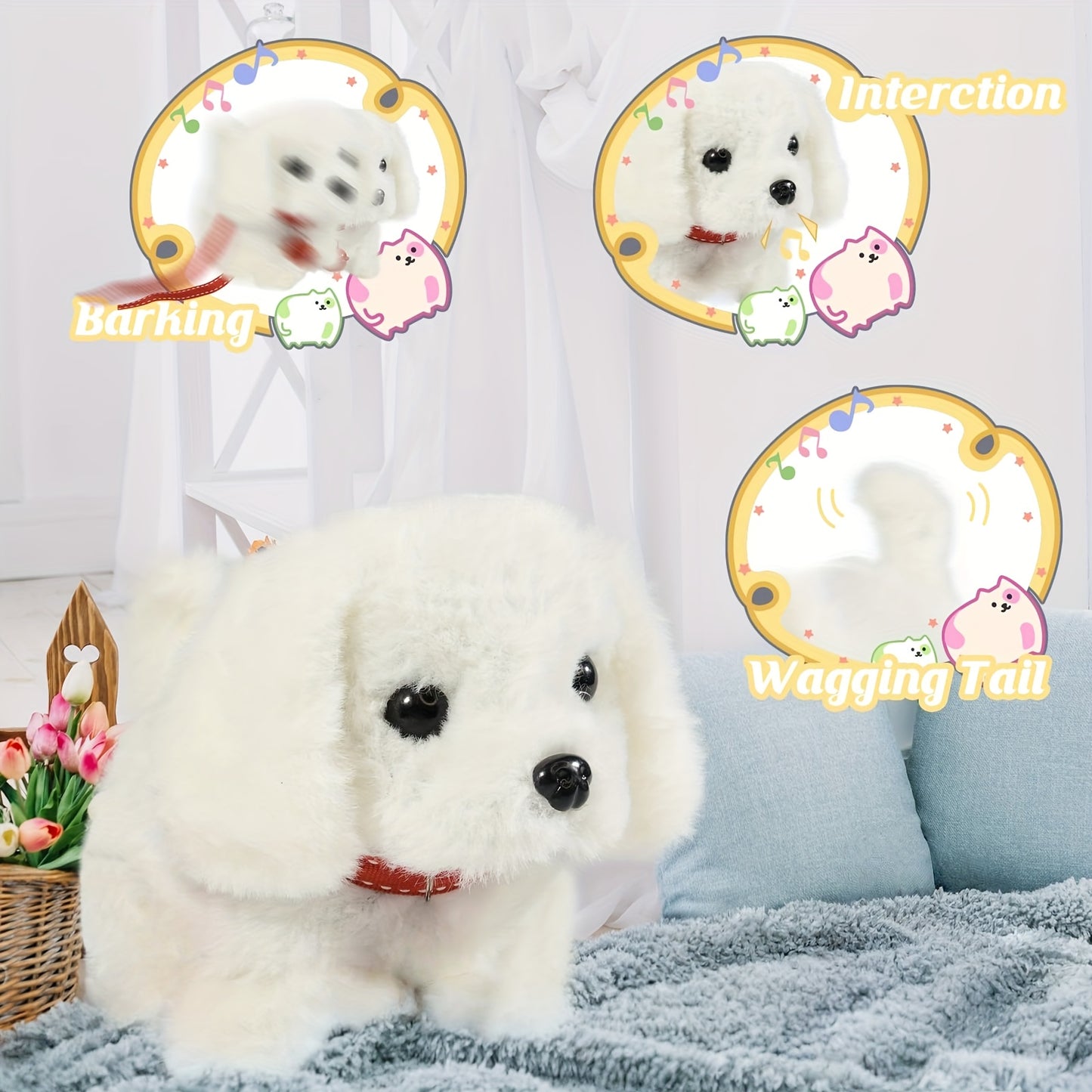 2025 New Interactive Robot Dog Puppy with Expressive Eyes, Realistic Barking & Walking, Soft Plush Body with Fluffy Fur, Tail Wagging & Sound Effects, Lifelike Robot Pet Companion for, Teens, Adults - Ideal Gift for Birthdays