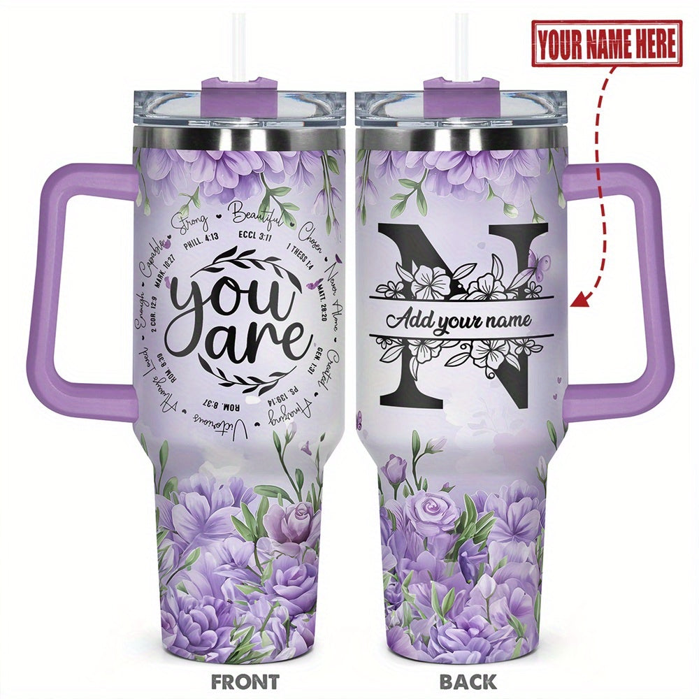 1pc Personalized Name & Motivational Quote Tumbler 40oz with Lid - Custom Stainless Steel Cup, Insulated for Hot/ Drinks, Custom Name/Date/Message Gift for /Men, Birthdays, Christmas, Valentines, Teachers, Coworkers