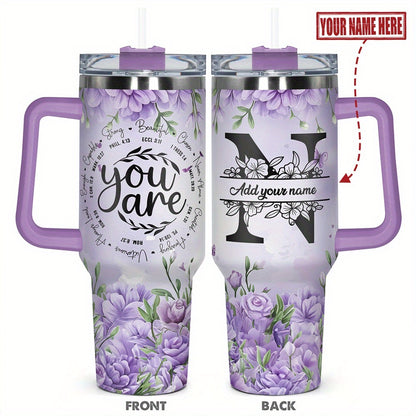 1pc Personalized Name & Motivational Quote Tumbler 40oz with Lid - Custom Stainless Steel Cup, Insulated for Hot/ Drinks, Custom Name/Date/Message Gift for /Men, Birthdays, Christmas, Valentines, Teachers, Coworkers