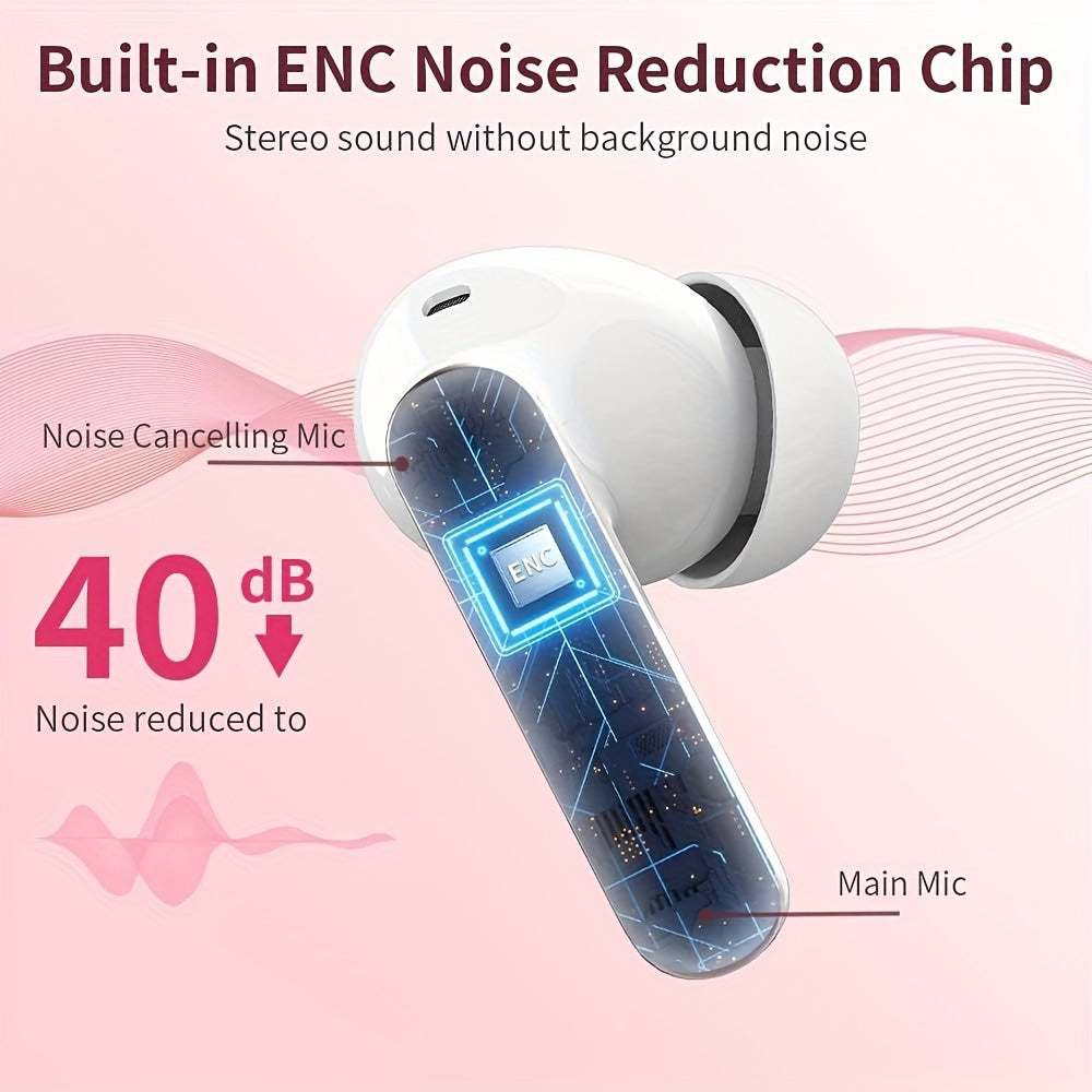 Wireless Earphones, Wireless 5.3 Earphones with Bass Stereo Sound, Earphones with Noise Cancelling Microphone And LED Display Screen, In Ear Earphones, 40 Hours Of Playback Time, Suitable for Laptops, Tablets, Mobile Phones,