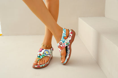 Women'S Plus Size Ethnic Floral Sandals - Adjustable Ankle Strap, Open Toe Platform Wedge Heel, Vibrant Embroidered Flower Design, Summer Casual Shoes, European & American Style, Summer Footwear | Vibrant Embroidery | Durable