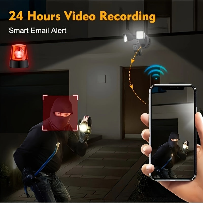 SUNAOK LED Smart Security Camera, 27W, 2300 Lumens, 5700K, IP65, 3 MegaPixel, HD Live View, 393.7inch Infrared Night Vision, Supports Two-way Voice & Human Shape Detection & CloudStorage, Enhanced Motion Detection, Built-in S
