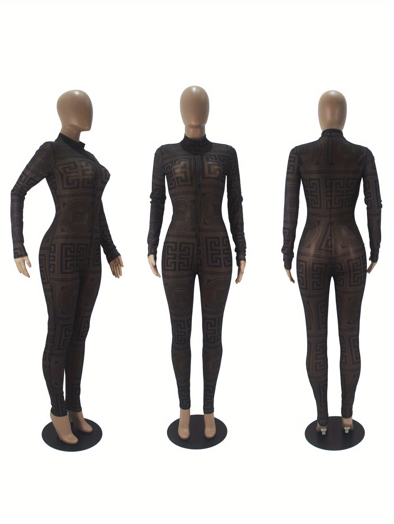 Women's Sexy One-Piece Outfit - Non-Transparent Long Sleeve Jumpsuit, Machine Washable Party & Everyday Jumpsuit for Women (S-XXL) - D9459