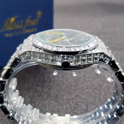 Automatic Hollow Mechanical Watch Men'S Tourbillon Mechanical Watch Luxury All Rhinest Glass Transparent Bottom Men'S Watch Gift, Without Battery