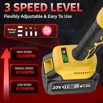 20V Cordless Grinder & Polisher Machine - Heavy-Duty Brushless Motor 9000RPM, Electric Brake, 15pcs Accessory Kit with Grinding/Polishing Pads & Wheel System, 4000mAh Battery- (Battery/AC) for Metalworking, Concrete, Renovati