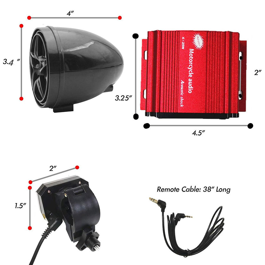 Motorcycle Audio System, 4-Channel High-Power Motorcycle Speaker Set with Anti-Theft Alarm Function, MP3 Stereo Music Player, Audio Amplifier System, Suitable for All-Terrain Vehicles (ATV/UTV)