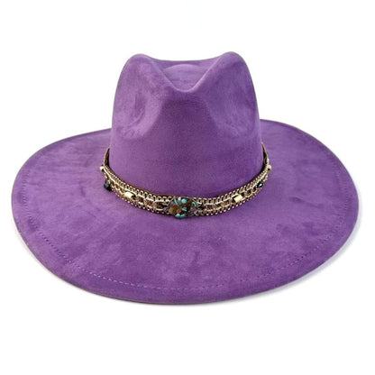 1pc Bohemian-Style Wide-Brimmed Women'S Felt Hat - with a Turquoise Bead Chain Decorative Band - Suitable for Holiday Dress-Up, Cowboy-Inspired Looks, Daily Casual Wear, And As a Photography Prop for Bohemian Home Decor, Fest