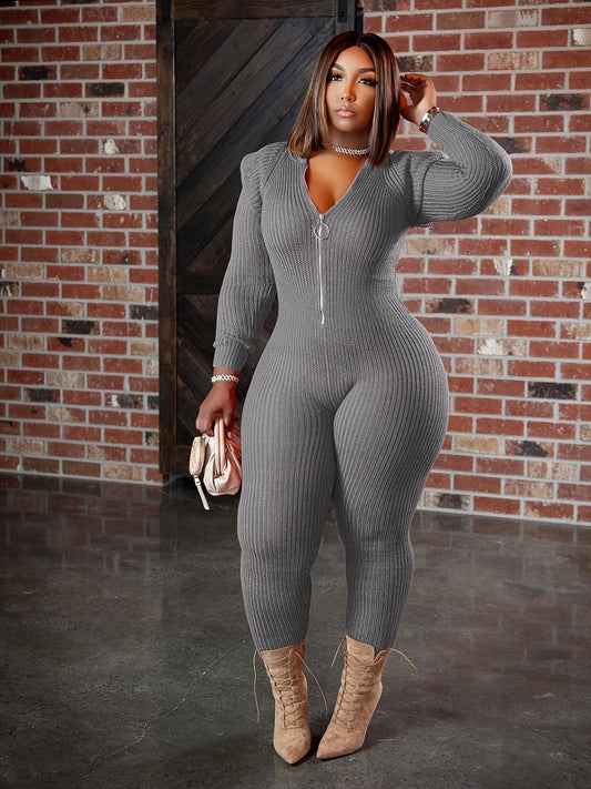 Plus Size - HERTALK Women'S Fashion Jumpsuit with Shoulder Pads for Autumn And Winter