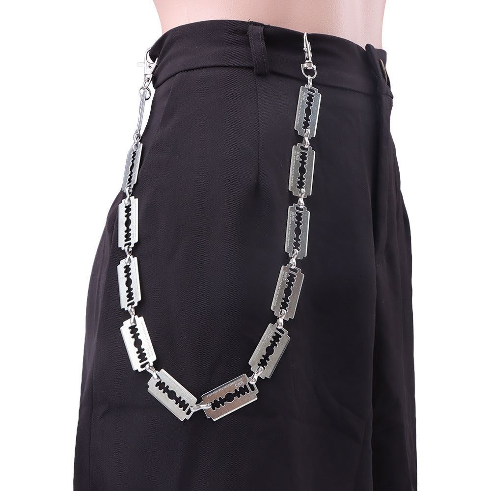 Stainless Steel Adjustable Punk Gothic Waist Chain with Metal Blade Zipper - Edgy Unisex Body Jewelry for Men & Women, Hip Hop Street Style Festival Accessory, Halloween & Christmas Gift, Durable Chain for Concerts, Parties,