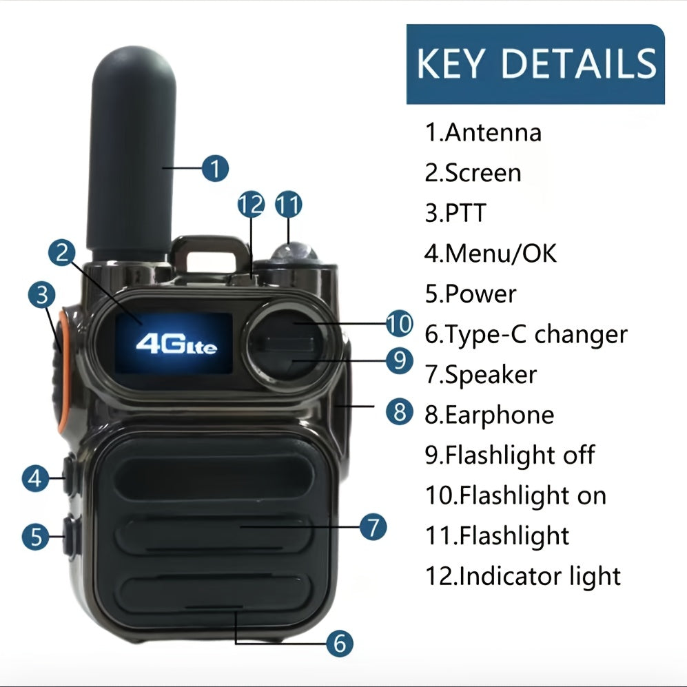 Global POC 10000 Miles Walkie-Talkies Ultra Long Distance International Intercom Unlimited Range PTT Walkie Talkie Multi- Functional Two Way Radios 2 Radios 2 Cards 2 Headphones Set
