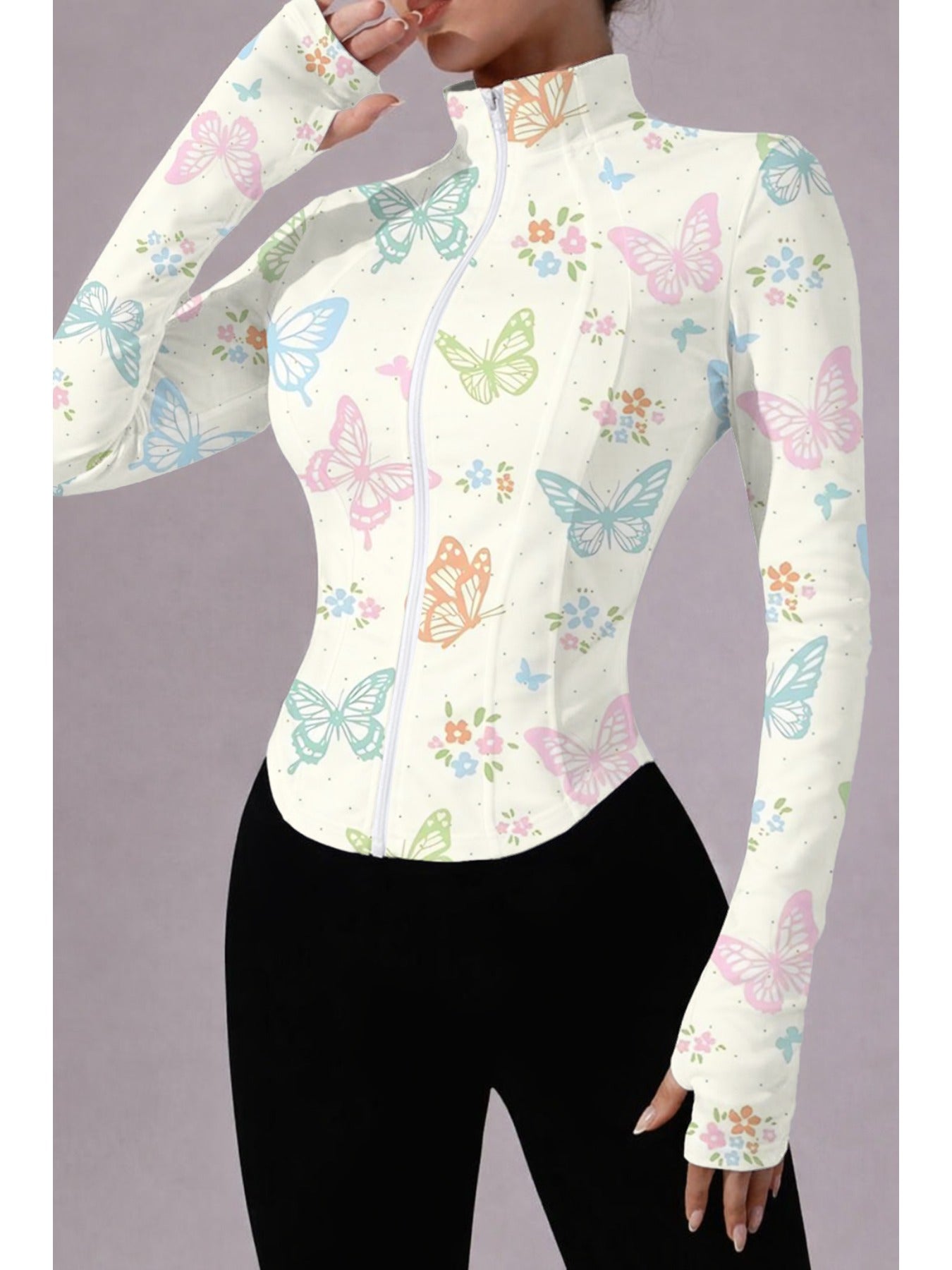 Women'S Yoga Jacket For Spring, Autumn, And Winter | Fashionable, Easy, Body-Hugging Fitness Top Suitable For Pilates, Outdoor Running, And Cycling | Quick-Drying, Breathable, Stretchy, Button- Shirt With All Over Print