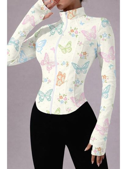 Women'S Yoga Jacket For Spring, Autumn, And Winter | Fashionable, Easy, Body-Hugging Fitness Top Suitable For Pilates, Outdoor Running, And Cycling | Quick-Drying, Breathable, Stretchy, Button- Shirt With All Over Print