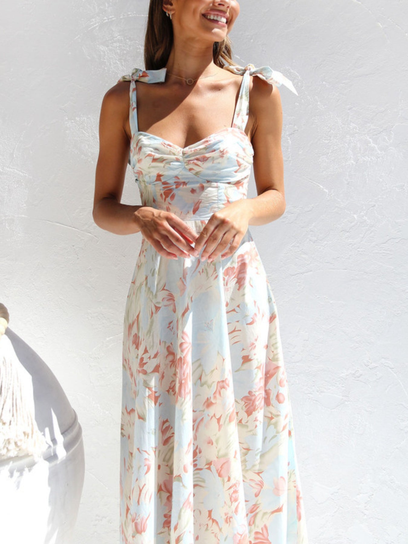 V-Neck Print Waist-Cinching Dress | SCACTO Women'S Design Sense Dress with Strap Design, Long Sleeve, Button Details, Perfect for Spring/Fall