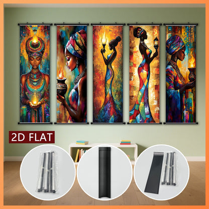 Positive And Lively Style 2D/Flat-5pcs Set of Decorative Canvas Paintings with African Tribal Features, with Plastic Frame Hooks, Easy to Hang, Suitable for Corridor And Living Room Wall Decoration, Art Works, Home Gifts, 2D