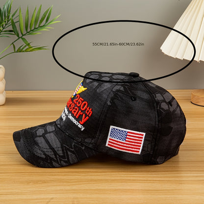250th Anniversary Edition (1975-2025) USA Flag & Camo Baseball Cap - Unisex Adjustable Retro 3D Embroidery Hat with 250/225/200/150/125 Year Badge, Lightweight Snapback for Men & Women, July 4th Independence Day Collectible,