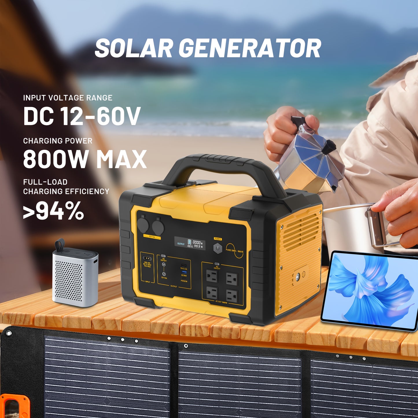 1800W Portable Power Station with 200W Solar Panel, 1024Wh LiFePO4 Battery & 1.2H Fast Charging, UPS Backup, 4 AC Outlets/100W USB-C - Solar Generator for Home, RV, Camping, Off-Grid Power, Lithium-Free Battery (Compatible wi