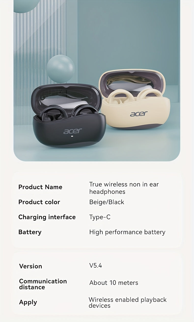 [Acer 2025 New Model]Acer OHR555 TWS Wireless Earphones, Shocking Bass, Call Noise Reduction, Ultra Long Standby, Low-latency Gaming, All-day Comfort, Lightweight Touch, Stylish Appearance, Study/Business/Travel/Sports/Music,