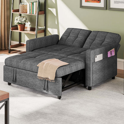 Sablyme 3-in-1 Convertible Sleeper Chair Sofa Bed, Convertible Sofa Bed with Pull- Out Bed, Adjustable Pull-Out Sleeper with Multi-Pocket Folding Design, Linen Fabric Sofa with Side Storage Pockets And Adjustable Backrest, fo