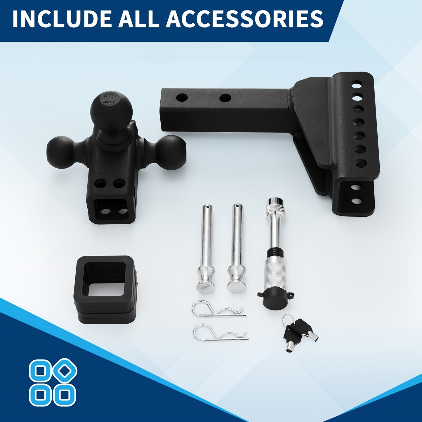 Adjustable Trailer Hitch with Tri-Ball Mount - 6" Drop/Rise, Fits 1-7/8", 2", 2-5/16" Receivers, Up to 12, 500 LBS GTW, Weatherproof Powder-Coated Finish, Double Anti-Theft Locking Pins, Ideal for RVs, Boats, and More, Traile