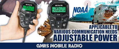 Retevis RA86 GMRS Mobile Radio with Antenna, NOAA Weather Alert, Repeater Channels, Dual Speaker, Off-Road Overlanding for JEEP Tractor Gear, Long Range Two-Way Radio with Integrated Microphone, Emergency Communication, Rugge