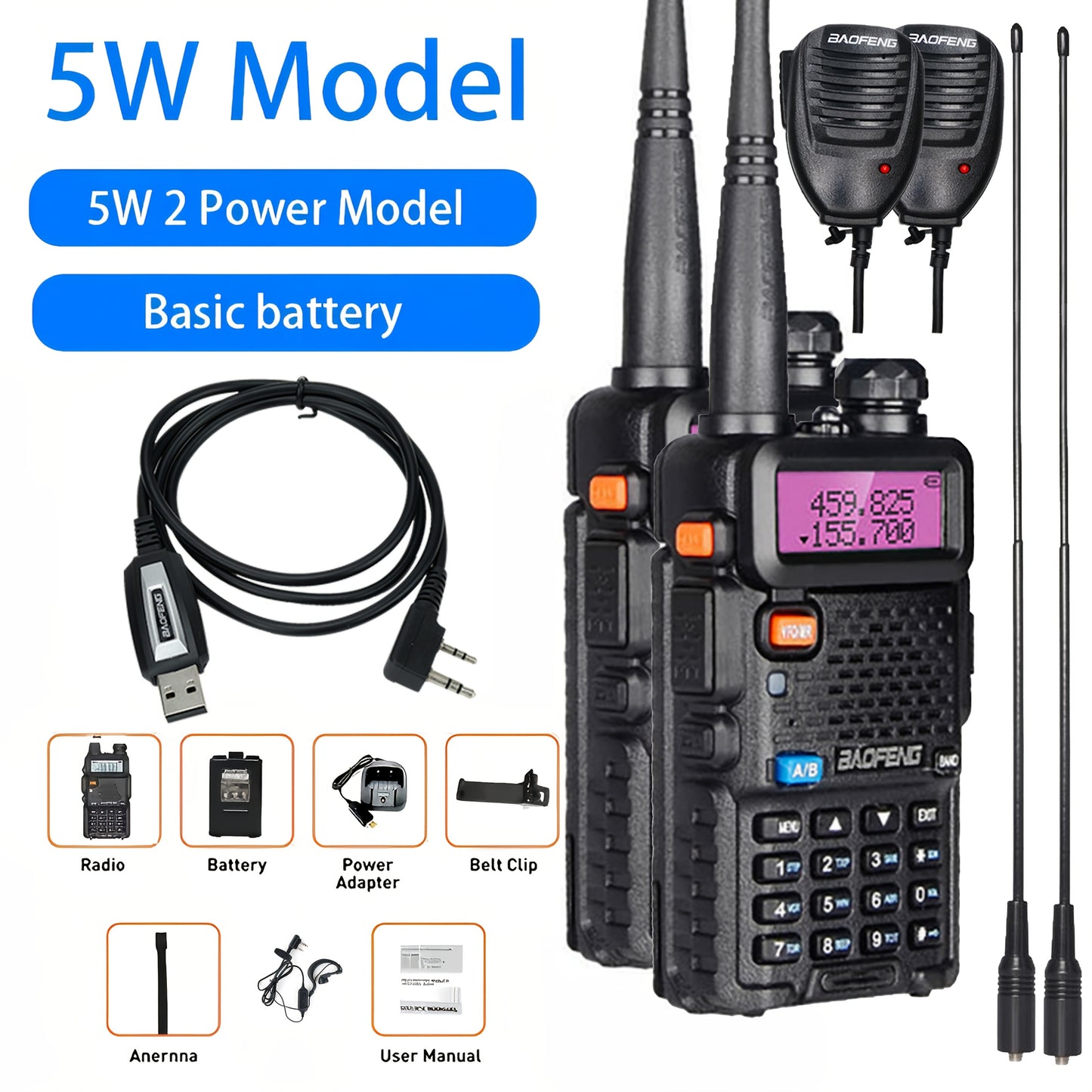 1/2/4-Pack Baofeng Dual Band Handheld Ham Radio Walkie Talkies Bathroom Radio, High Power Long Range Rechargeable Two Way Radios with 1800mAh Lithium Battery, USB Charging, Non-Waterproof Plastic, Modern Style for Hunting Sur