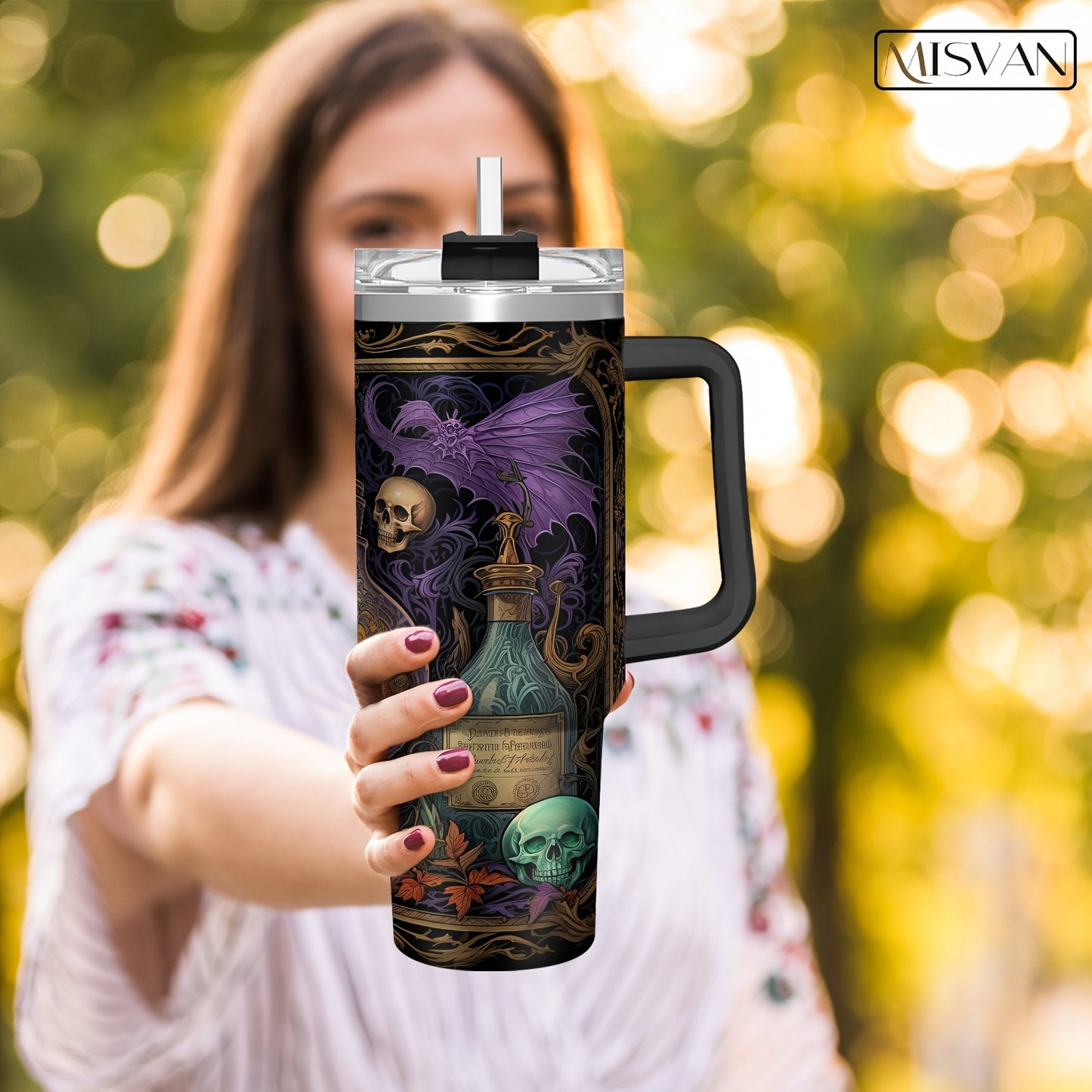 1pc MISVAN Magic Potion-Themed Tumbler with Your Name/Text - Double-Wall Vacuum Insulated Stainless, Straw & Handle, Travel Mug Suitable for Adults, Ideal for Christmas, Halloween Gifts, Magic-Themed Drinkware