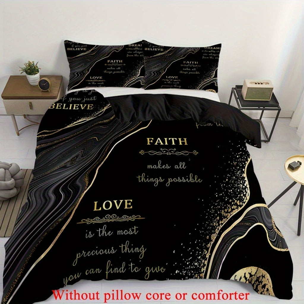 2/3pcs (1 Duvet Cover + 1/2 Pillowcase, Without Core) Black Golden Marble Cut Surface Message Luxury Style Print Soft Comfortable Bedding Set for Bedroom Dorm Room Family Gift