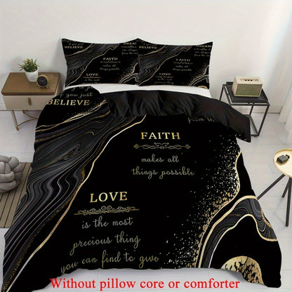 2/3pcs (1 Duvet Cover + 1/2 Pillowcase, Without Core) Black Golden Marble Cut Surface Message Luxury Style Print Soft Comfortable Bedding Set for Bedroom Dorm Room Family Gift