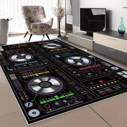 1pc DJ-Themed Area Mat with DJ Mixer Console Design - Heavy-Duty Rubber Backing, Machine Washable Floor Mat for Home Studio, Living Room, Bedroom, Office - DJ Setup Decor in - Ideal Gift for Music Producers & DJs - Easy-Clean
