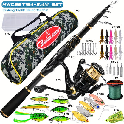 PROBEROS Fishing Rod Reel Combo Kit -Spinning Reel, 1.8m-2.4m/5.9ft-7.9ft Pole, Line, Lure, Hooks - Full Set with Storage Bag
