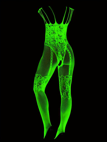 Sexy Lingerie, Glow-In-The-Dark, Erotic Onesies for Women Who Glow in The Dark, Hollowed-Out Lingerie Socks, Spicy Slim Fit, Bedtime Temptation for Passion Robes, Alluring Night Wear