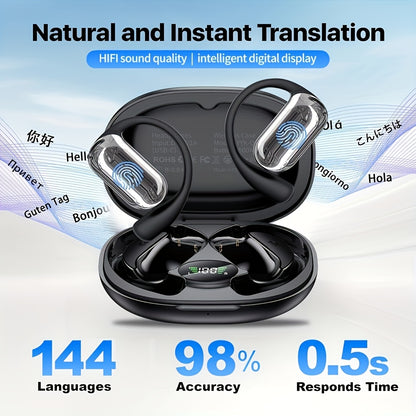 AITruly Open AI Wireless Earphones (Bluetooth 5.4 TWS) Experience 360° Ambient Awareness & All-day Comfort. AI Translation: Real-time 144 Languages/70 Accents. Secure Open-ear Fit for Travel/fitness. Advanced ENC Delivers Cr