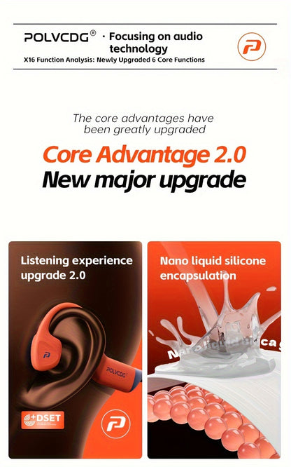 POLVCDG Audio new upgrade sound sense 2.0 X16 wireless bone conduction headset, professional sweat and, clear talk with microphone, magnetic charging port long life, large memory wireless/MP3 dual-mode one-click switch, suita