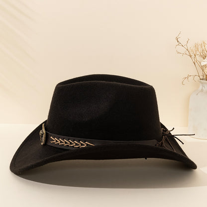 [Black Cowboy Hats] 2pcs Western Cowboy Hats - Black Fedora Cowboy Hats with Braided Band & Bull Head Design, Lightweight & Durable for Outdoor Travel, Christmas, and Casual Wear
