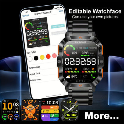 COIUSOR Men'S 2.01-Inch Sports Smart Watch, Built-In LED Flashlight, Receive/Make Calls, Mobile Phone Sync Information, 100+ Sports Modes, High Quality, Outdoor Exercise Fitness Device, Suitable for Iphone And Android Phones