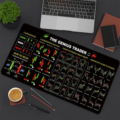 1pc Black Extra Large Mouse Pad Durable Stock Trading Candle Chart & Pattern Memo Pad Laptop Office Keyboard Mat Desk Mat High-Definition Print - Back Rubber Non-Slip Edge Precision Stitching XL XXL - Suitable for Home Office