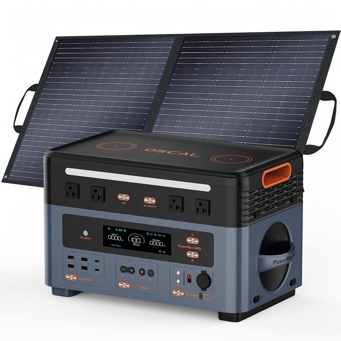 OSCAL Powermax 2400 Portable Power Station with 100Watt Solar Panel, 2400W Solar Generator, and 6× Longer Lifespan LiFePO4 Batteries – 1872Wh Home & Outdoor Camping RV Genset