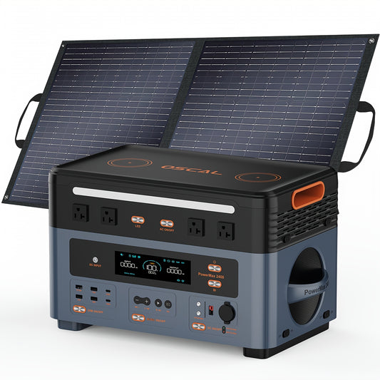 OSCAL Powermax 2400 Portable Power Station with 100Watt Solar Panel, 2400W Solar Generator, and 6× Longer Lifespan LiFePO4 Batteries – 1872Wh Home & Outdoor Camping RV Genset