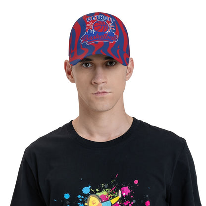 Detroit-Themed Snapback Baseball Cap with Red-Blue Flame Print - Lightweight Breathable Curved-Brim Hat Suitable for Basketball Fans, Events & Casual Wear, All- Cap for Motor City