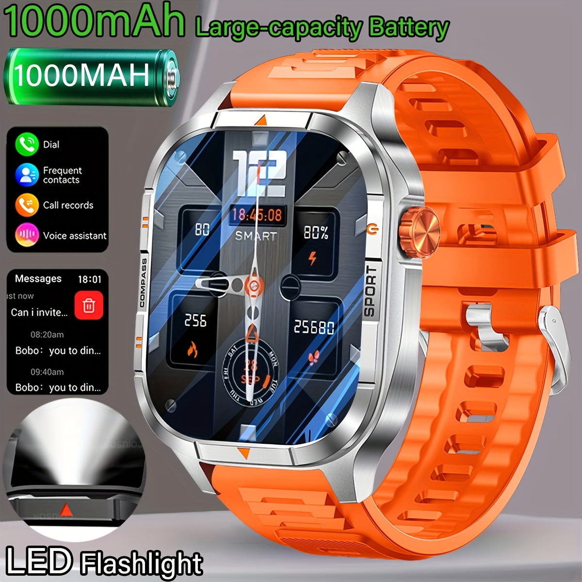 COIUSOR Men's & Women's Heavy-Duty Smart Watch with 1000mAh Battery, IP68 Waterproof, 2.01" HD IPS Display, ic, -like Compass & Wireless 5.3 - Rugged Outdoor Smartwatch for,, -Grade Fitness Tracker
