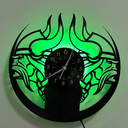 Viking Characters LED Vinyl Record Wall Clock, The Fjord Home Wall Clock Silent Clock Unique Design Wall Art Oginal Gift For Viking Fans Birthday, Halloween, Christmas, For Living Room Bedroom, Room Decor, Home Decor, Kitchen