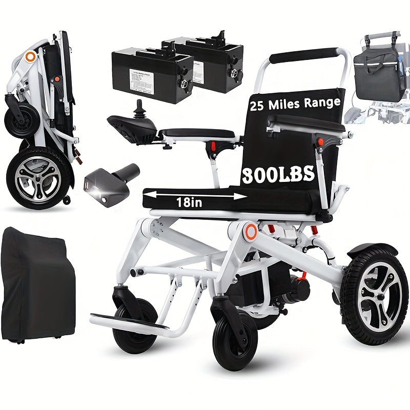 New 22-mile Long Travel Range, Foldable Smart Electric Wheelchair, All-Terrain Electric Wheelchair, (250W*2 Motor), Compact And Portable, Foldable Electric Wheelchair, Wheelchair for Seniors, Electric Wheelchair with Remote C